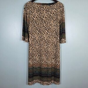 Emma & Michele Leopard Print Sheath Dress Womens Large 3/4 Sleeve Multi-Color L